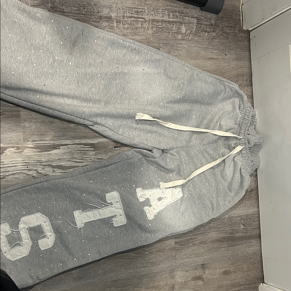 Gray Rhinestone sweatpants from after the saints